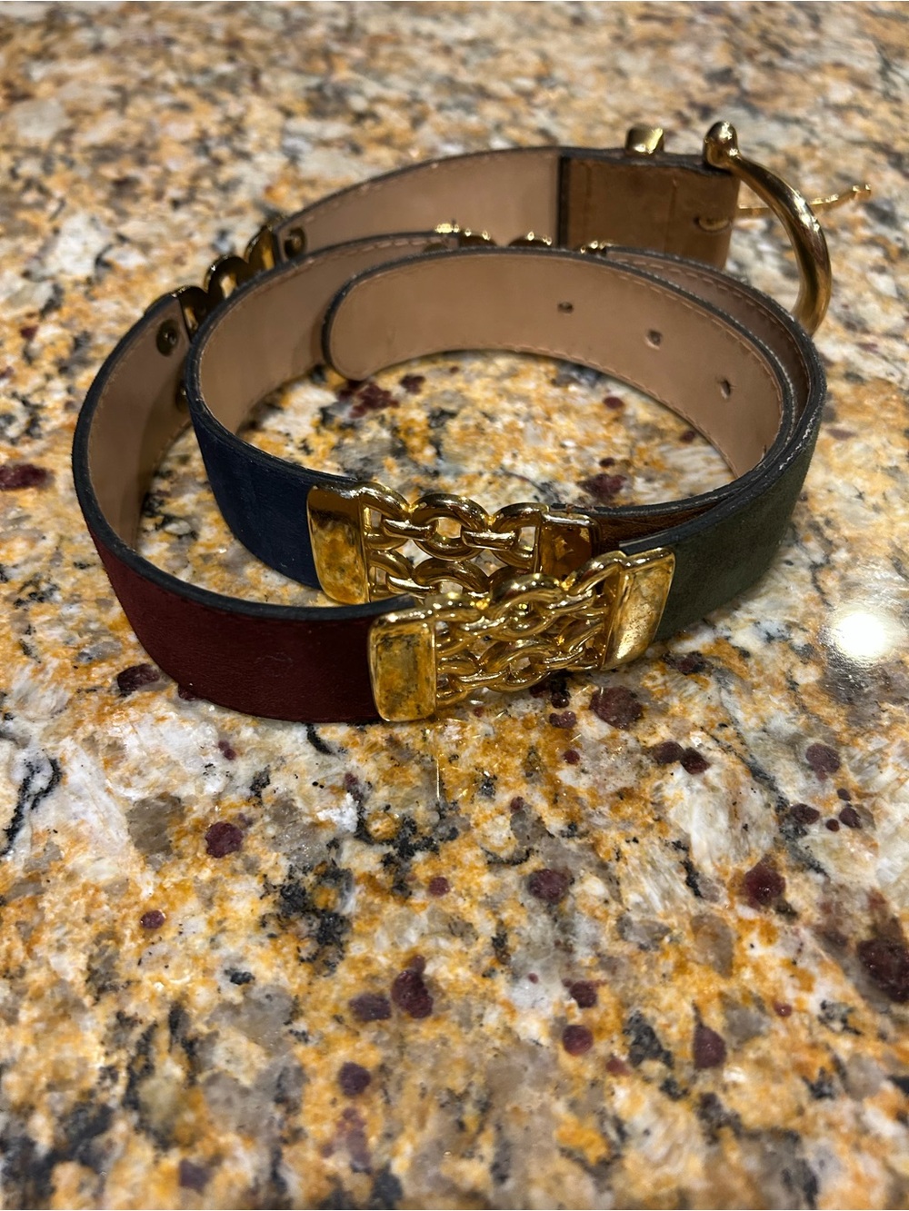 Vintage Brighton Cavalier Multi Color Leather Link Belt Gold Medallion Size M